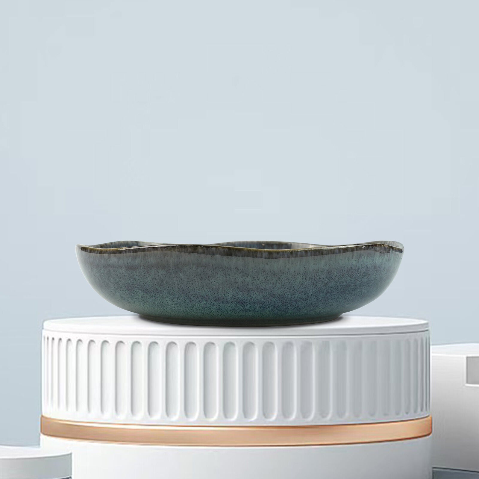 3 Pieces Reactive Glazed Ceramic Organic Fine Dinner Set with Plate and Bowl EARTHY AQUA - Image 8
