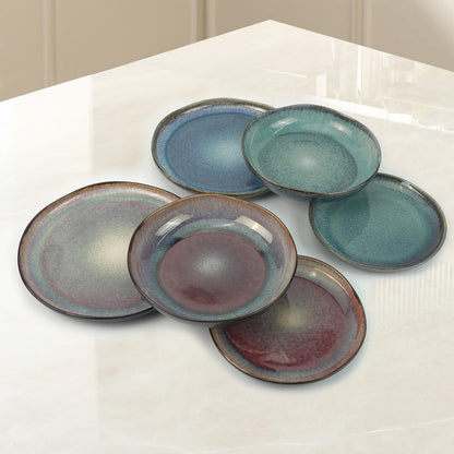 3 Pieces Reactive Glazed Ceramic Organic Fine Dinner Set with Plate and Bowl EARTHY AQUA - Image 9