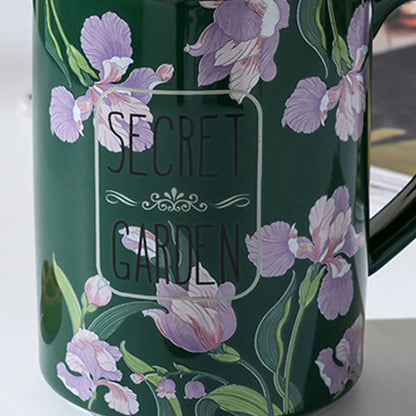 2X High-Fired Ceramic Porcelain Mug Set with Lid 400ml Vintage Floral Tea Spoon GREEN - Image 7
