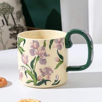 2X High-Fired Ceramic Porcelain Mug Set with Lid 400ml Vintage Floral Tea Spoon GREEN - Image 2