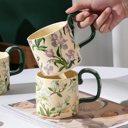 2X High-Fired Ceramic Porcelain Mug Set with Lid 400ml Vintage Floral Tea Spoon GREEN - Image 5
