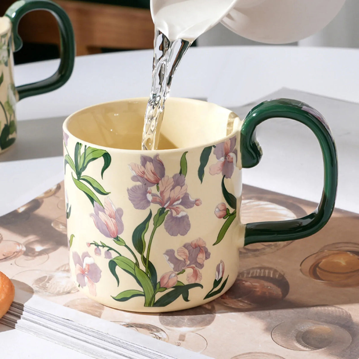 2X High-Fired Ceramic Porcelain Mug Set with Lid 400ml Vintage Floral Tea Spoon GREEN - Image 6