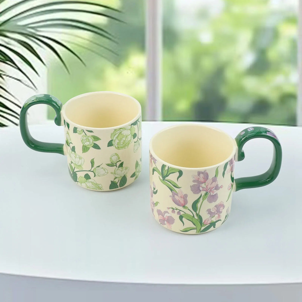 2X High-Fired Ceramic Porcelain Mug Set with Lid 400ml Vintage Floral Tea Spoon GREEN - Image 7