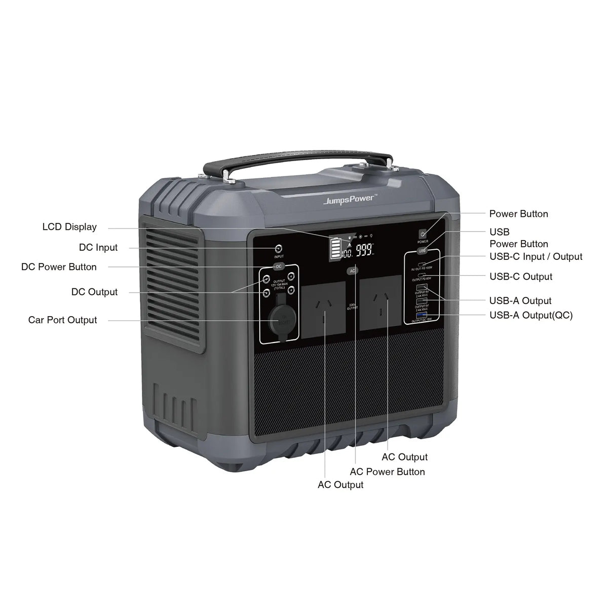 1000W Portable Power Station JumpsPower Battery Charger 716Wh LED Light - Image 5