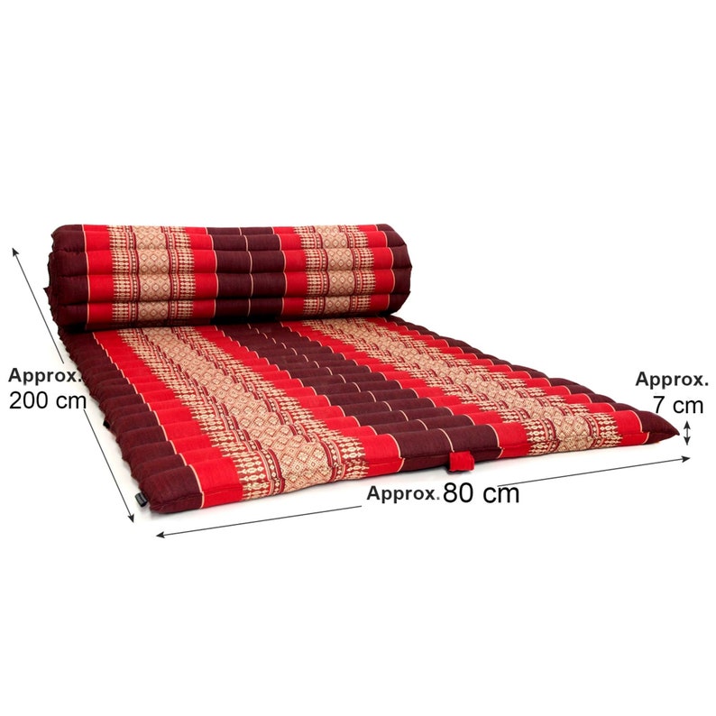 Day bed Roll Out Mattress XL Large Foldout Mat relaxation day bed camping or Yoga Matt Natural Kapok Filled RED 120cm x 200cm - Image 3