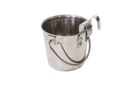 YES4PETS 1.9L Stainless Steel Pet Parrot Feeder Dog Cat Bowl Water Bowls Flat Sided Bucket with Riveted Hooks - Image 2