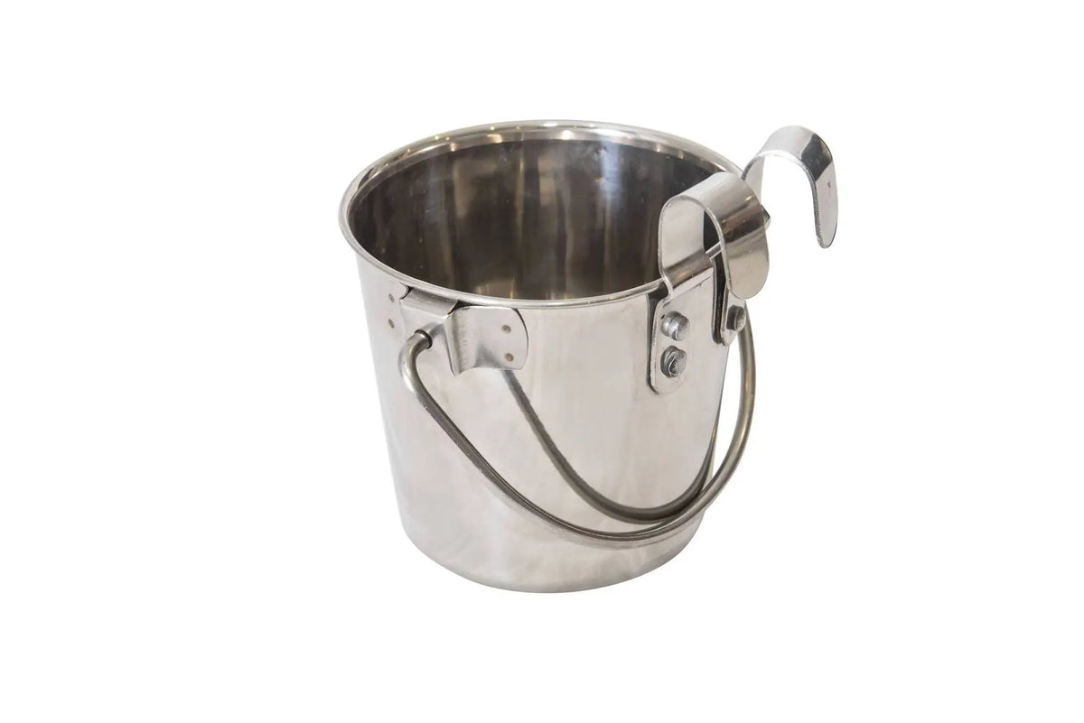 YES4PETS 2 x 946ml Stainless Steel Pet Parrot Feeder Dog Cat Bowl Water Bowls Flat Sided Bucket with Riveted Hooks - Image 2