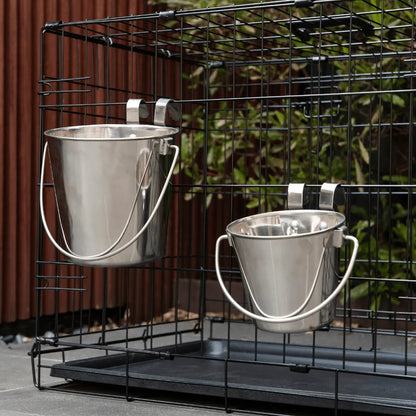 YES4PETS 2 x 946ml Stainless Steel Pet Parrot Feeder Dog Cat Bowl Water Bowls Flat Sided Bucket with Riveted Hooks - Image 4