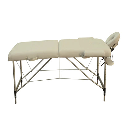 YES4HOMES 2 Fold 6cm Thickness Foam Portable Aluminium Massage Table Massage Bed Beauty Therapy Beige - Image 2