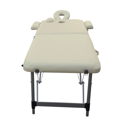 YES4HOMES 2 Fold 6cm Thickness Foam Portable Aluminium Massage Table Massage Bed Beauty Therapy Beige - Image 4
