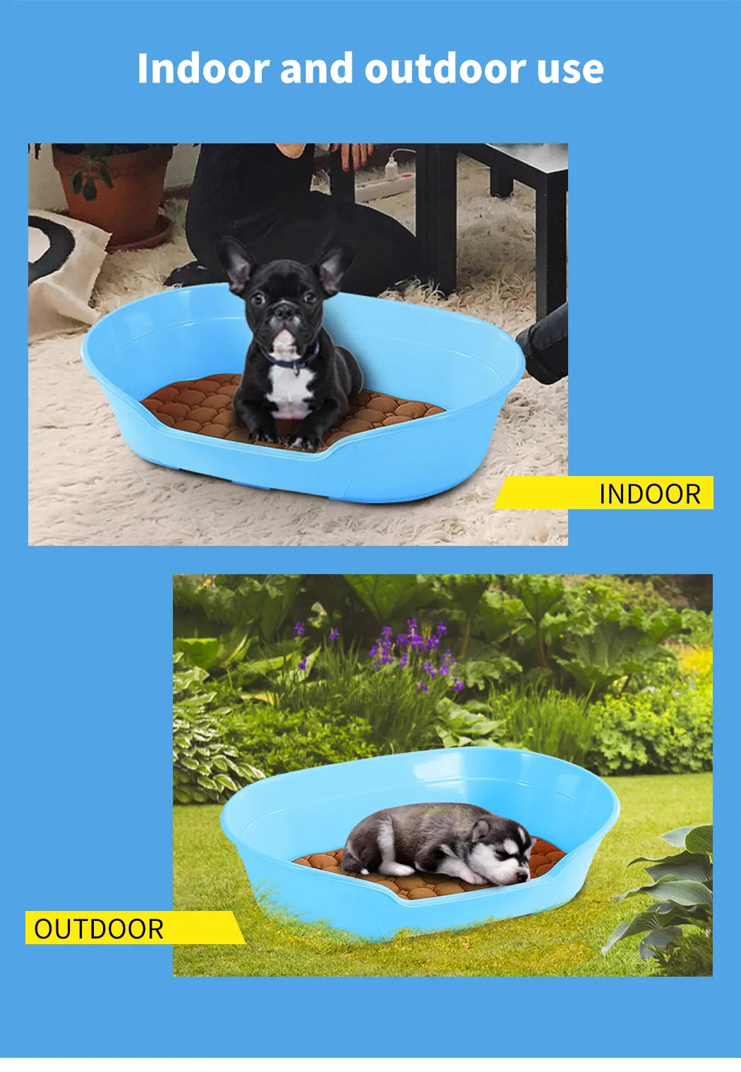 YES4PETS Pet Bed Small Plastic Dog Bedding Sleeping Resting Washable Basket Blue - Image 2