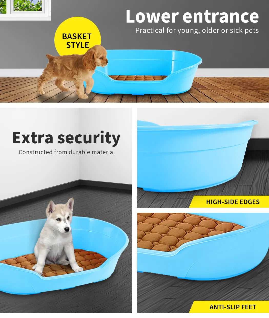 YES4PETS Pet Bed Small Plastic Dog Bedding Sleeping Resting Washable Basket Blue - Image 5