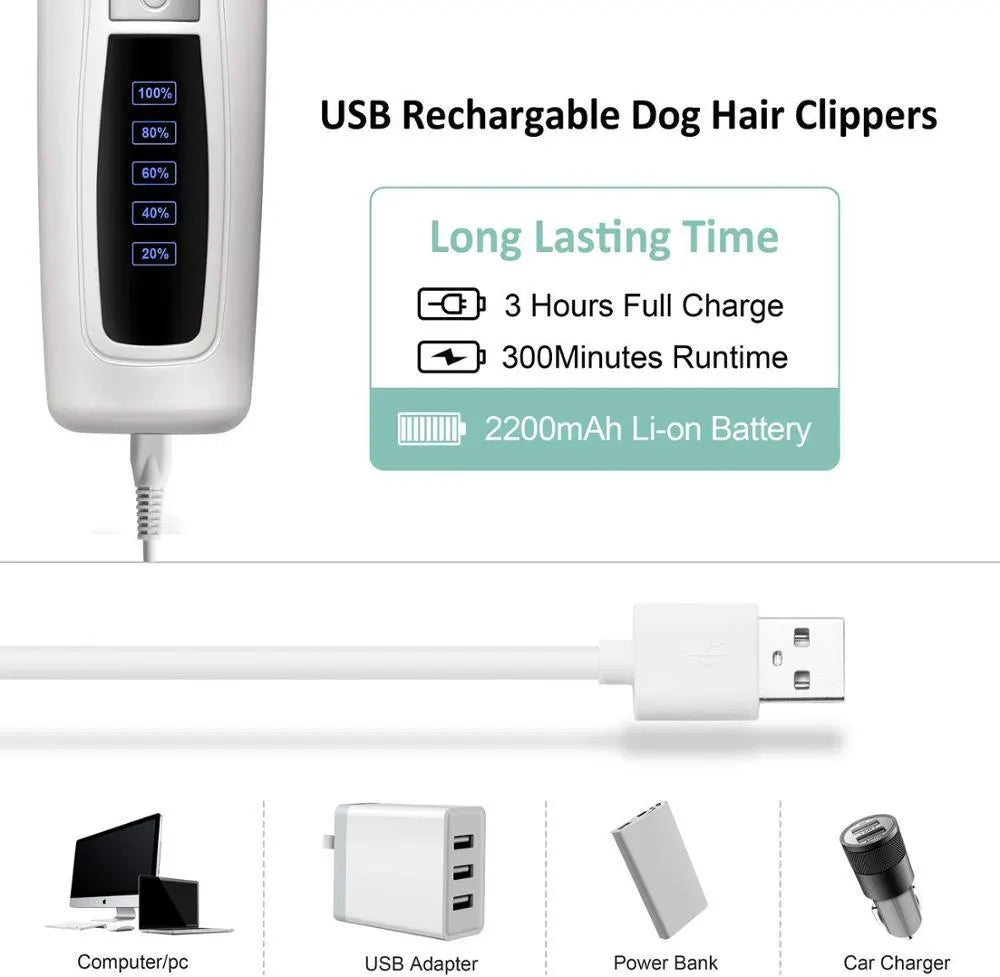 YES4PETS Pet Electric Dog Pet Clipper Kit Blade Set Cat Animal Hair Grooming Cordless White - Image 3