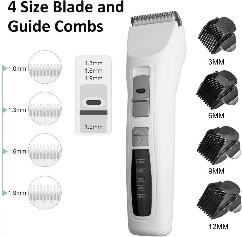 YES4PETS Pet Electric Dog Pet Clipper Kit Blade Set Cat Animal Hair Grooming Cordless White - Image 4