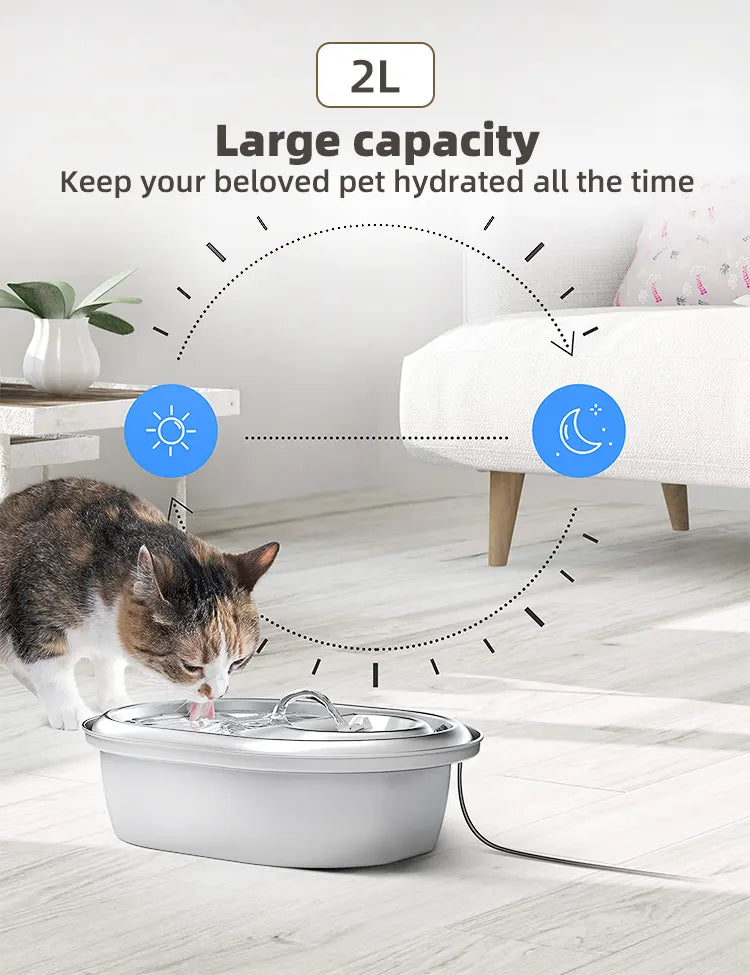YES4PETS 2L Automatic Electric Pet Water Fountain Dog Cat Stainless Steel Feeder Bowl Dispenser - Image 2