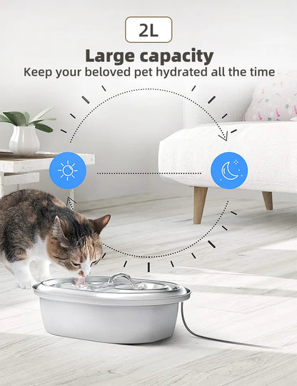 YES4PETS 2L Automatic Electric Pet Water Fountain Dog Cat Stainless Steel Feeder Bowl Dispenser - Image 2