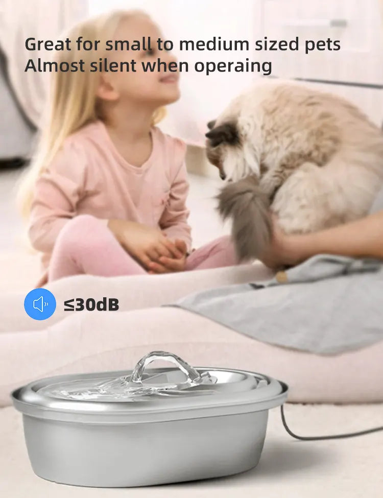 YES4PETS 2L Automatic Electric Pet Water Fountain Dog Cat Stainless Steel Feeder Bowl Dispenser - Image 3