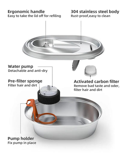 YES4PETS 2L Automatic Electric Pet Water Fountain Dog Cat Stainless Steel Feeder Bowl Dispenser - Image 6