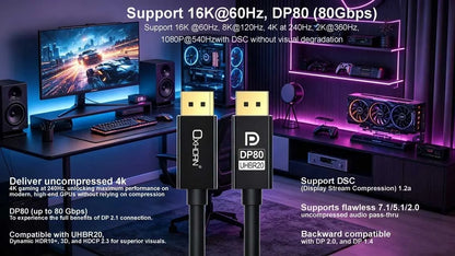 OXHORN CB-DP-16K-01 DisplayPort 2.1 Cable DP80 1m - Image 4