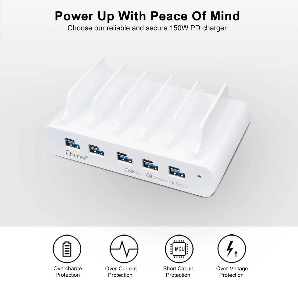 OXHORN NB-PD150D PD 150W 5-Port (5A+5C) Charging Dock with build-in rack - Image 4