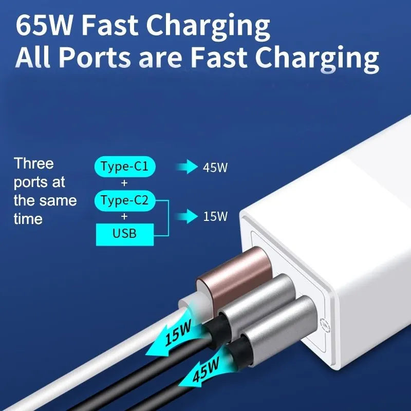 OXHORN NB-PD65CCAW PD GaN Charger 65W 3 Ports White - Image 3