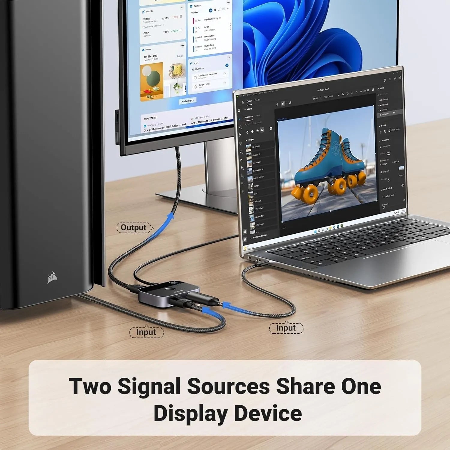 UGREEN 15708 2-in-1 DisplayPort Switch 8K DP 1.4 Bidirectional Display Port Splitter - Image 6