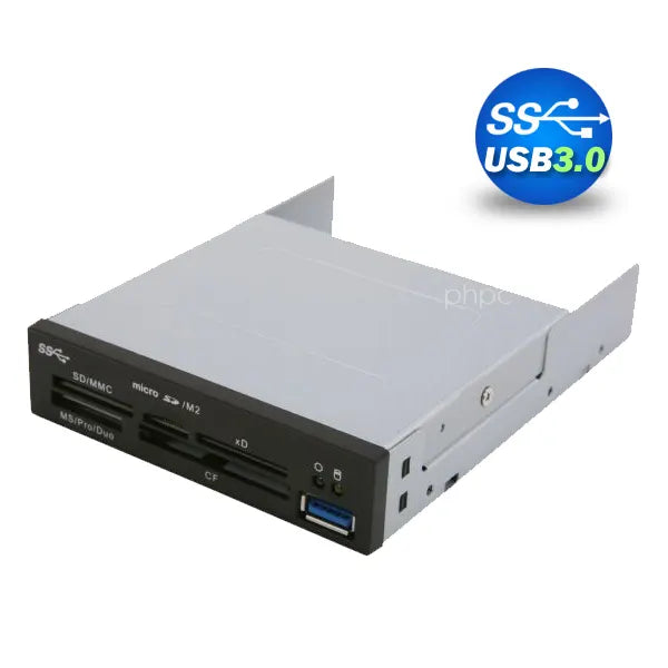 3.5" USB 3.0 All in One Internal Card Reader Full Long Metal with Front USB Black - Image 5