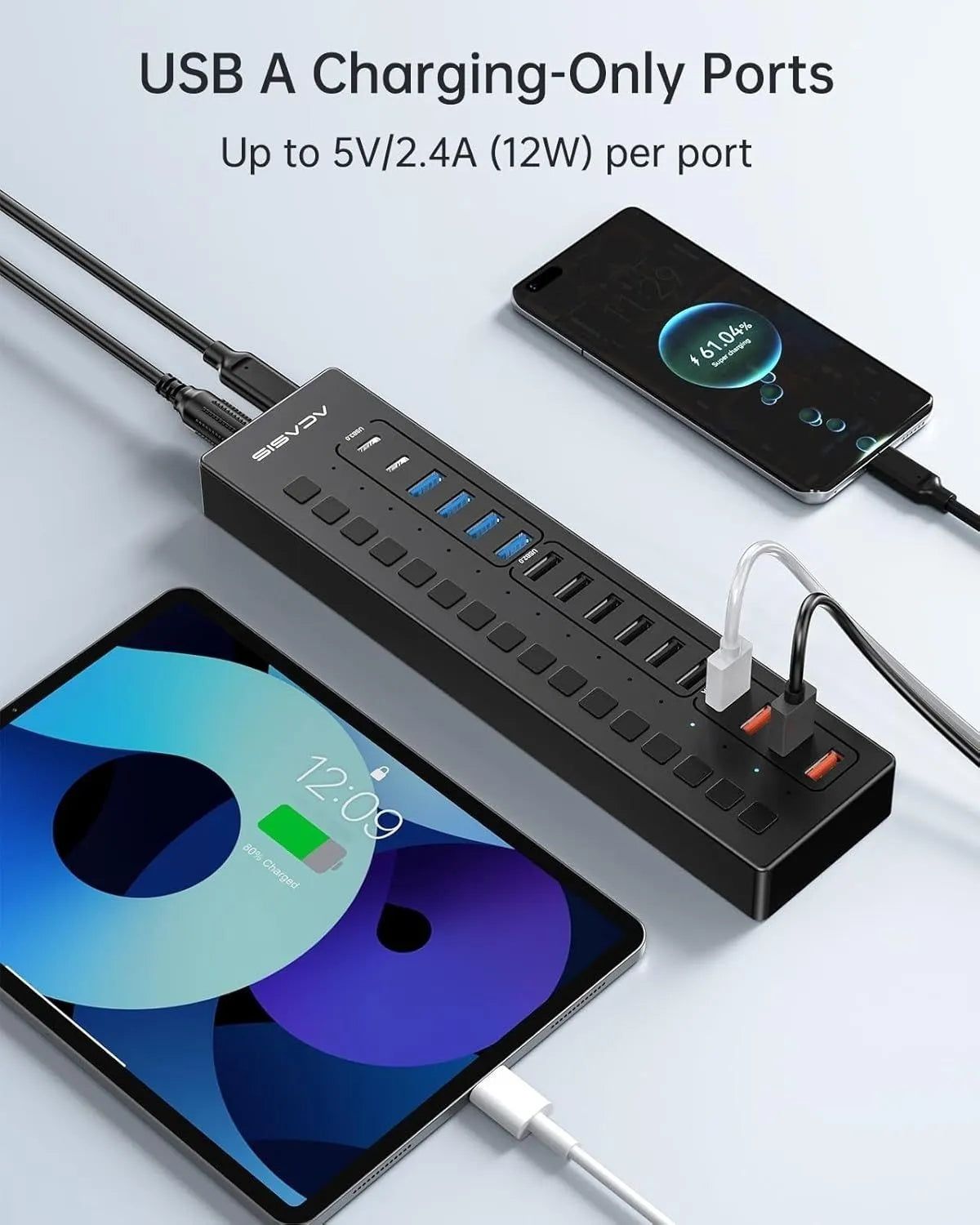 ACASIS DS-516PB 16-Port USB 3.2 Gen1 5Gbps 60W + On-Off Switch 4xUSB3.2 - 5Gbps, 10xUSB-A2.0, 2xUSB-C. 1xDC for Power Supply. - Image 2