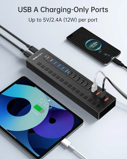 ACASIS DS-516PB 16-Port USB 3.2 Gen1 5Gbps 60W + On-Off Switch 4xUSB3.2 - 5Gbps, 10xUSB-A2.0, 2xUSB-C. 1xDC for Power Supply. - Image 2