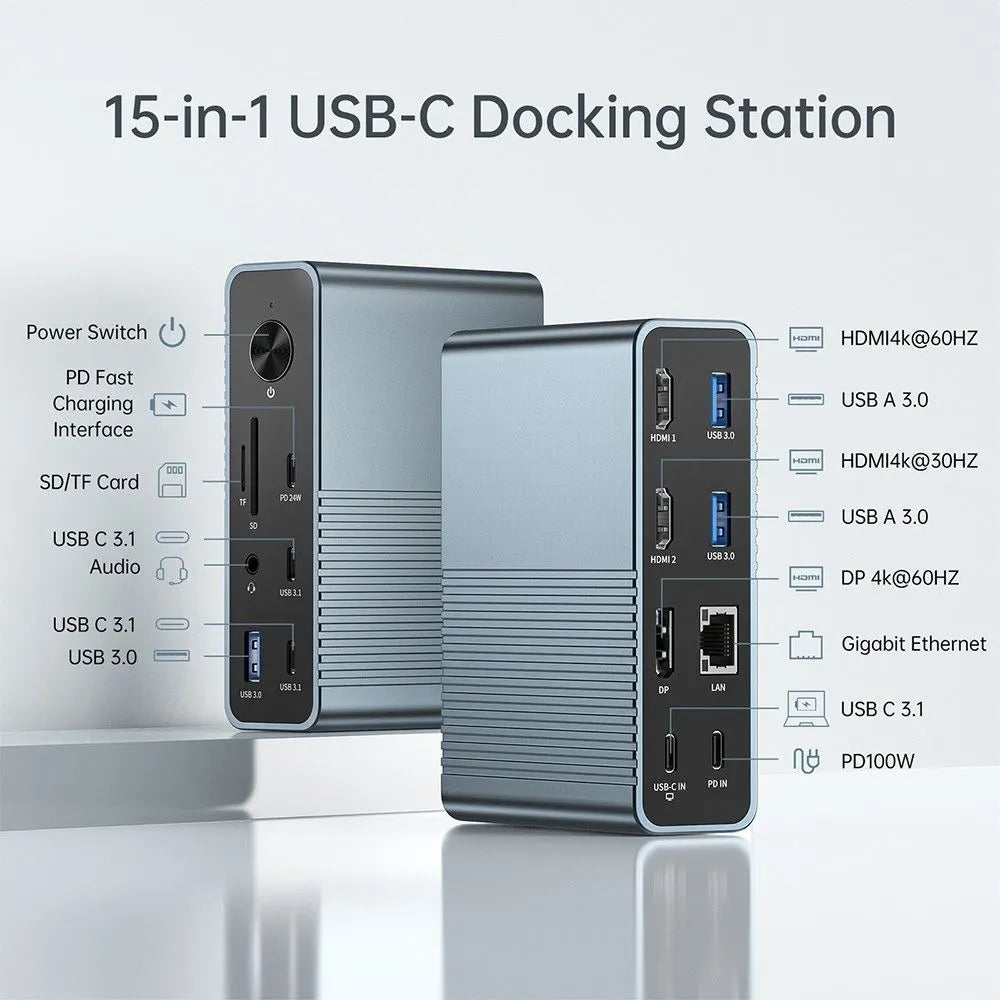 ACASIS DS-7A15 15-in-1 USB-C Dock Triple 4K HDMI DP 10Gbps PD Docking Station - Image 2