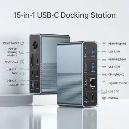 ACASIS DS-7A15 15-in-1 USB-C Dock Triple 4K HDMI DP 10Gbps PD Docking Station - Image 2