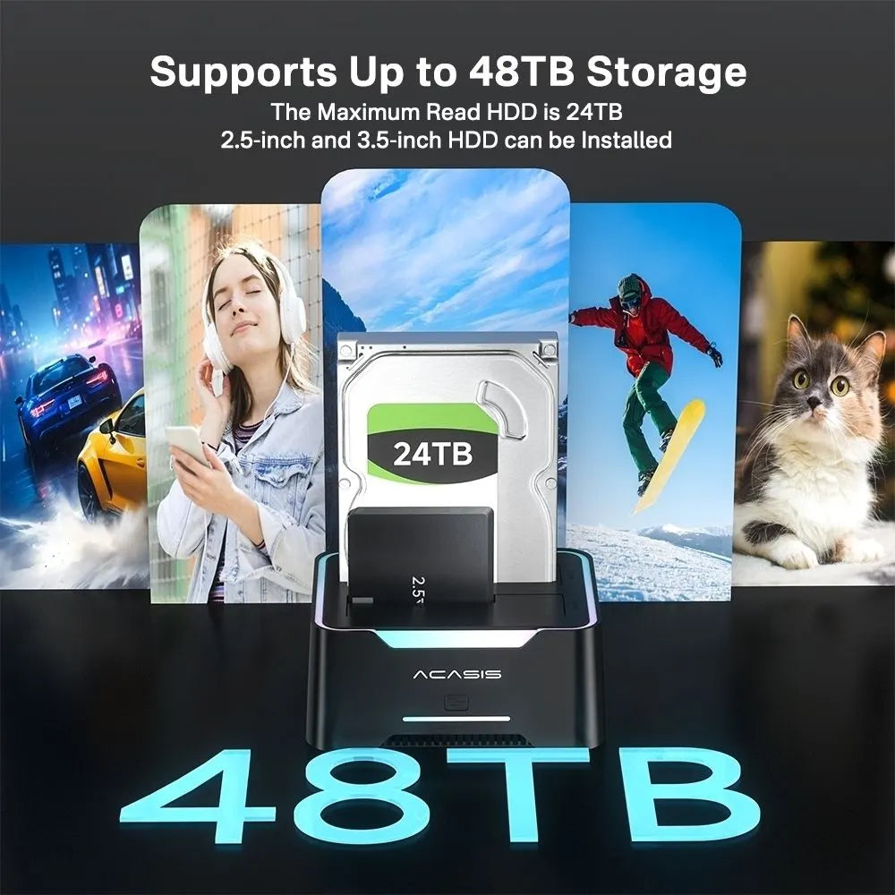 ACASIS EC-6104 Dual Bay 2.5/3.5" SATA HDD SSD Enclosure USB 3.2 5Gbps 60TB - Image 7