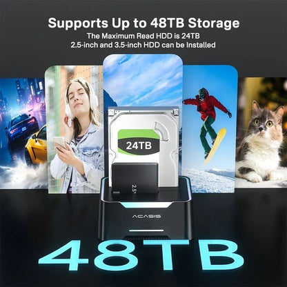 ACASIS EC-6104 Dual Bay 2.5/3.5" SATA HDD SSD Enclosure USB 3.2 5Gbps 60TB - Image 7