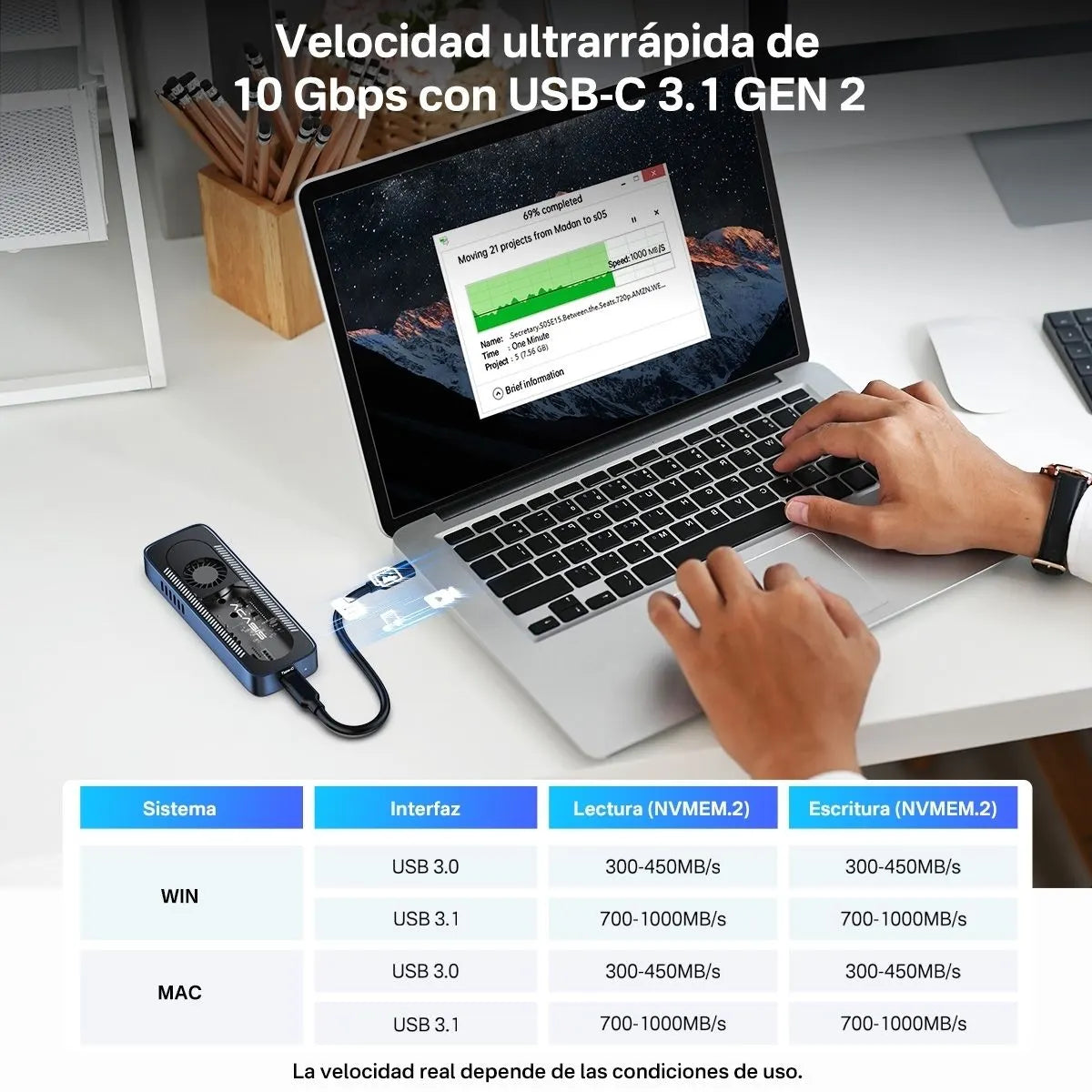 ACASIS EC-6608AIR M.2 NVMe SSD Enclosure USB-C 10Gbps Cooling Fan Case - Image 8