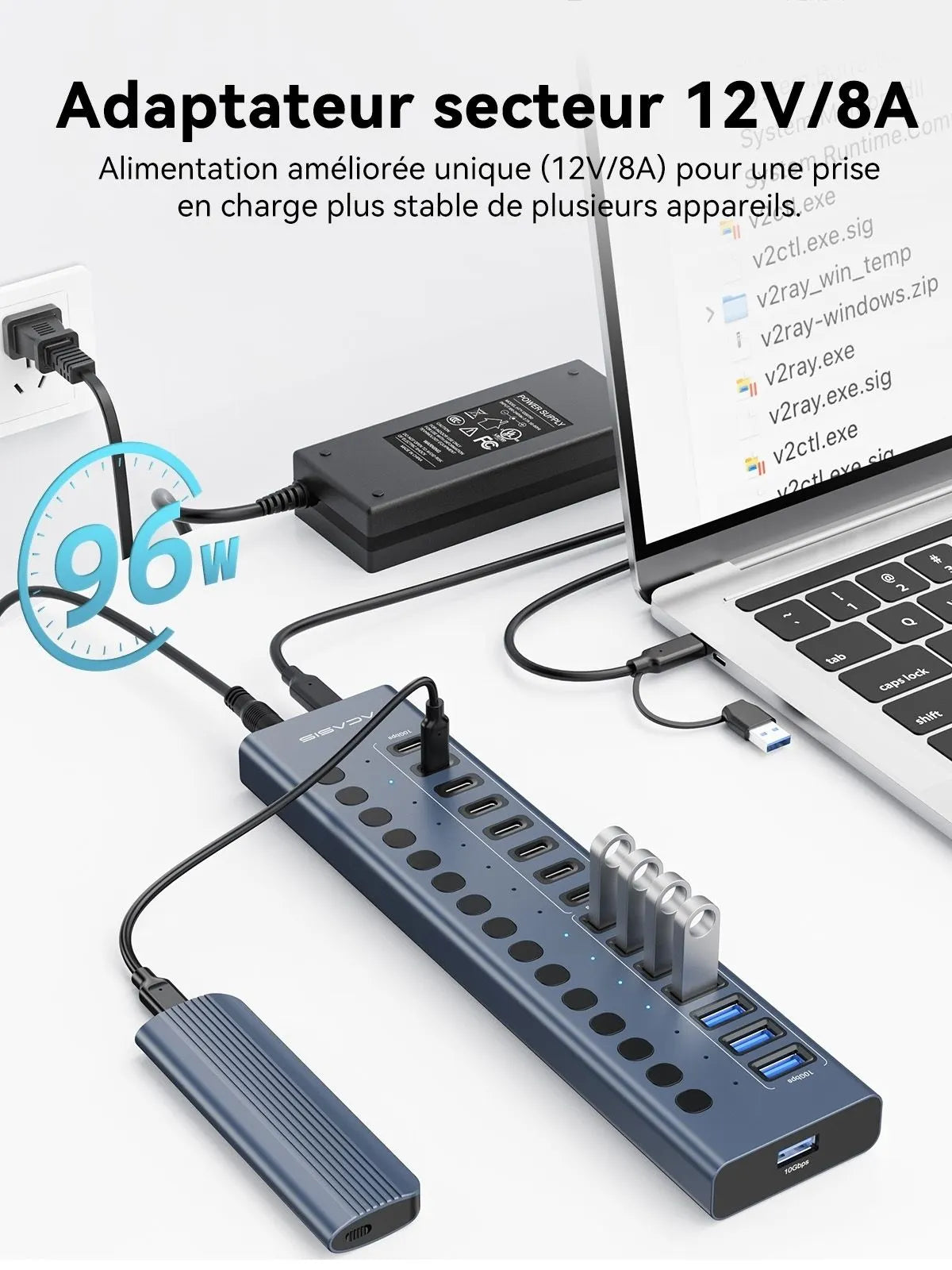 ACASIS HB16PRO 16-Port USB 3.2 10Gbps 12V/8A Powered 8 x USB-A + 8 x USB-C Docking Hub for PC & Laptop - Image 3