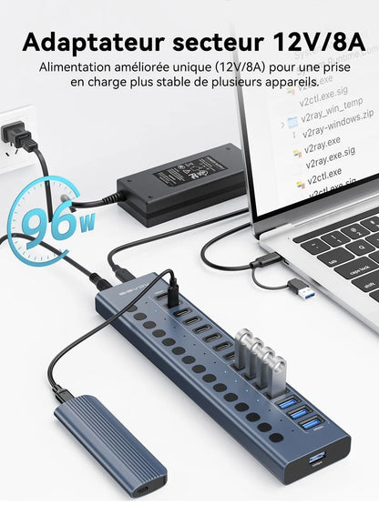ACASIS HB16PRO 16-Port USB 3.2 10Gbps 12V/8A Powered 8 x USB-A + 8 x USB-C Docking Hub for PC & Laptop - Image 3