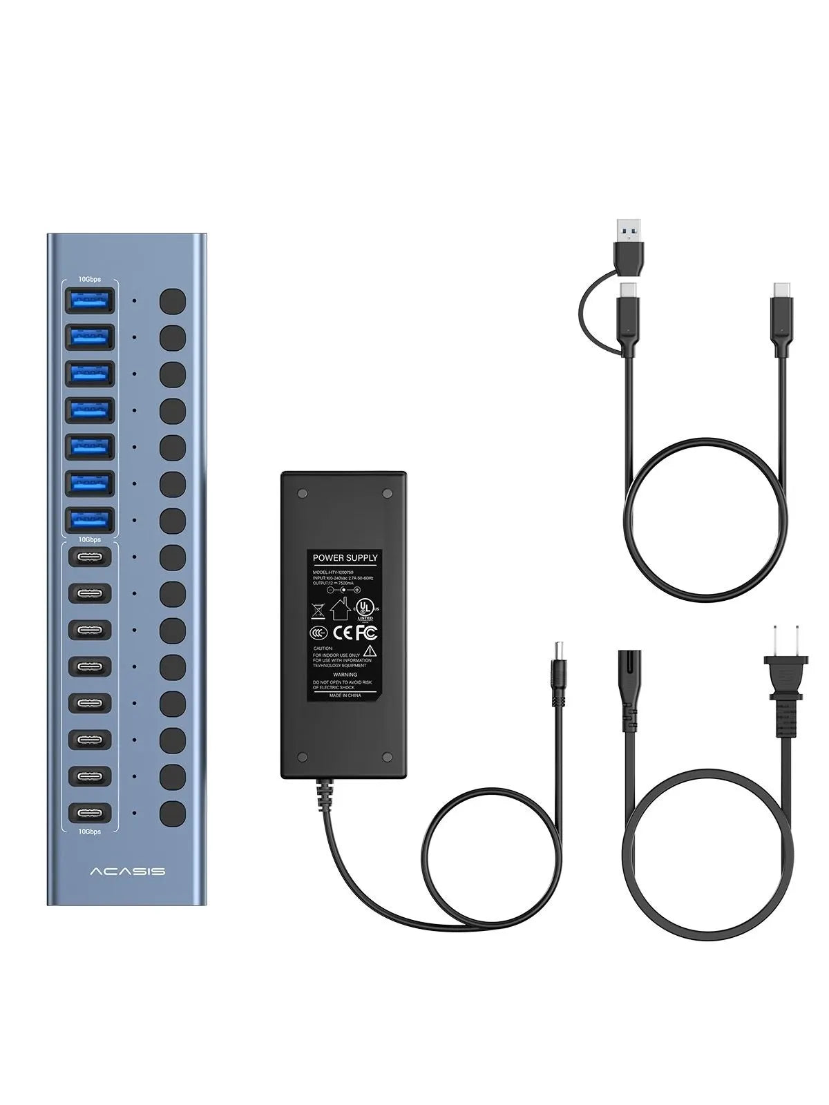 ACASIS HB16PRO 16-Port USB 3.2 10Gbps 12V/8A Powered 8 x USB-A + 8 x USB-C Docking Hub for PC & Laptop - Image 7