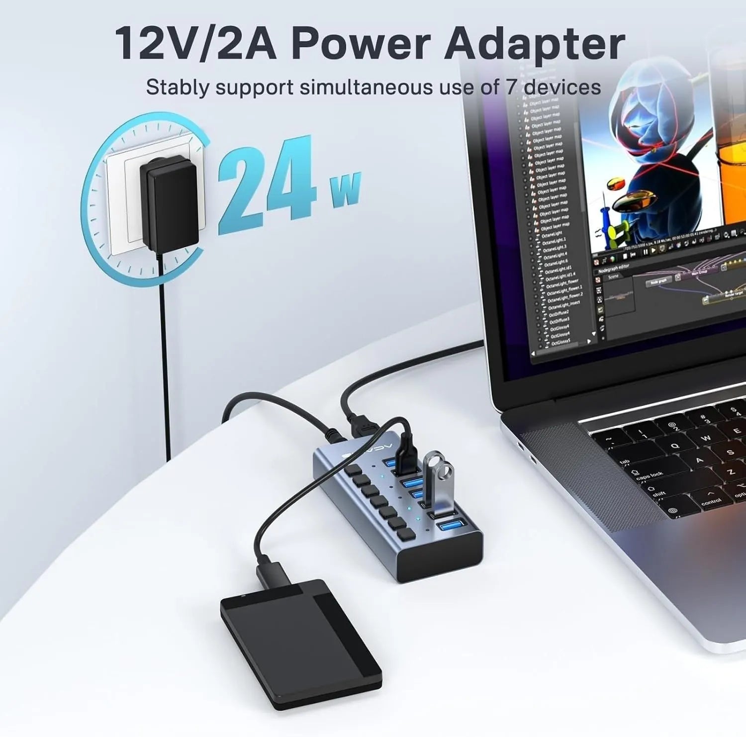 ACASIS HS-707MG-10G 7-in-1 USB 3.2 Gen2 10Gbps Docking Hub w AC for PC Laptop - Image 5