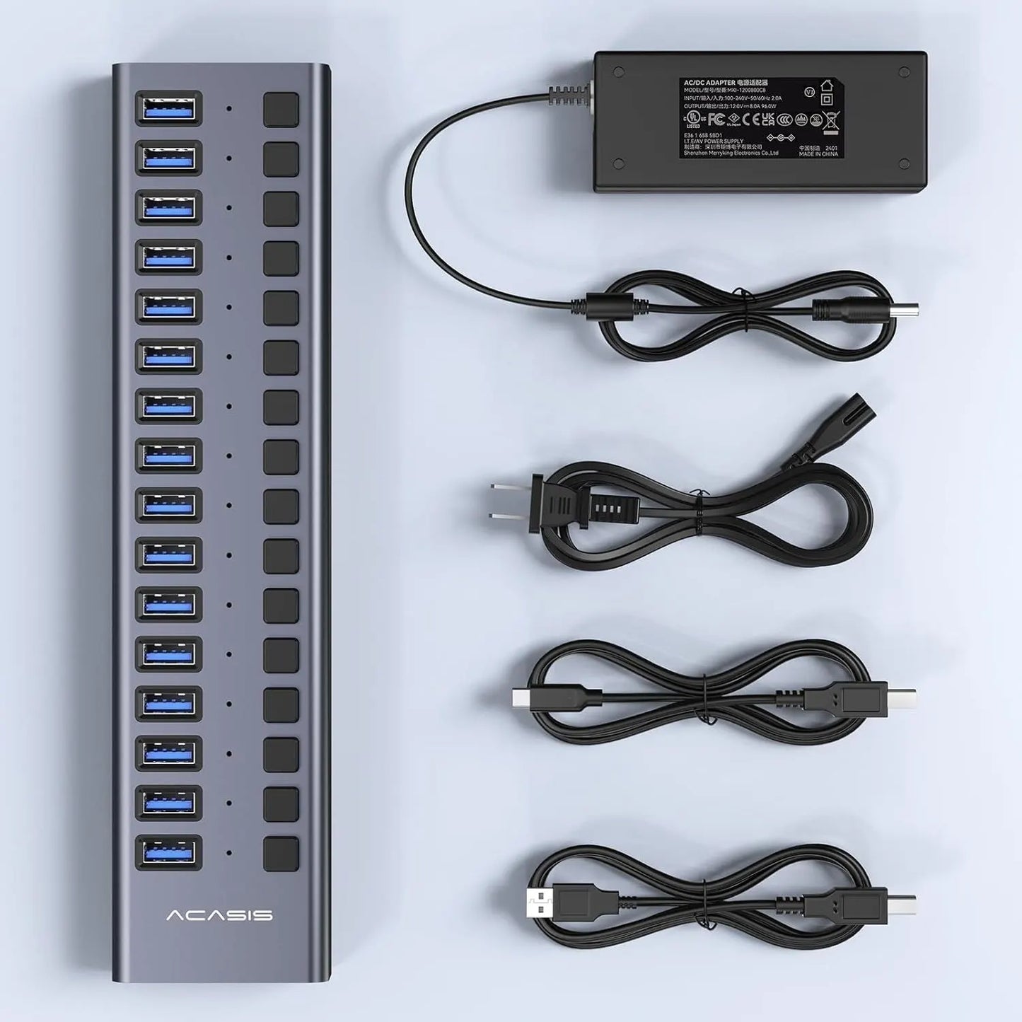 ACASIS HS-716MG USB 3.2 Gen2 10Gbps 12V/8A 16 Port USB-A + On/Off Switch with AC Power Adapter for PC & Laptop - Image 2