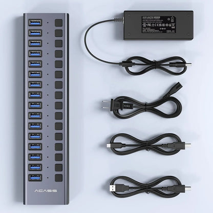 ACASIS HS-716MG USB 3.2 Gen2 10Gbps 12V/8A 16 Port USB-A + On/Off Switch with AC Power Adapter for PC & Laptop - Image 2