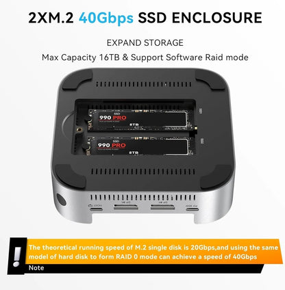 ACASIS M001PRO 14-in-1 Mac Mini Docking Station USB4 40Gbps Dock Dual 4K60Hz DP NVMe SSD x 2, USB-A x 3, DP x 2, PD/SD/TF Built for High-Performance Workstations - Image 3