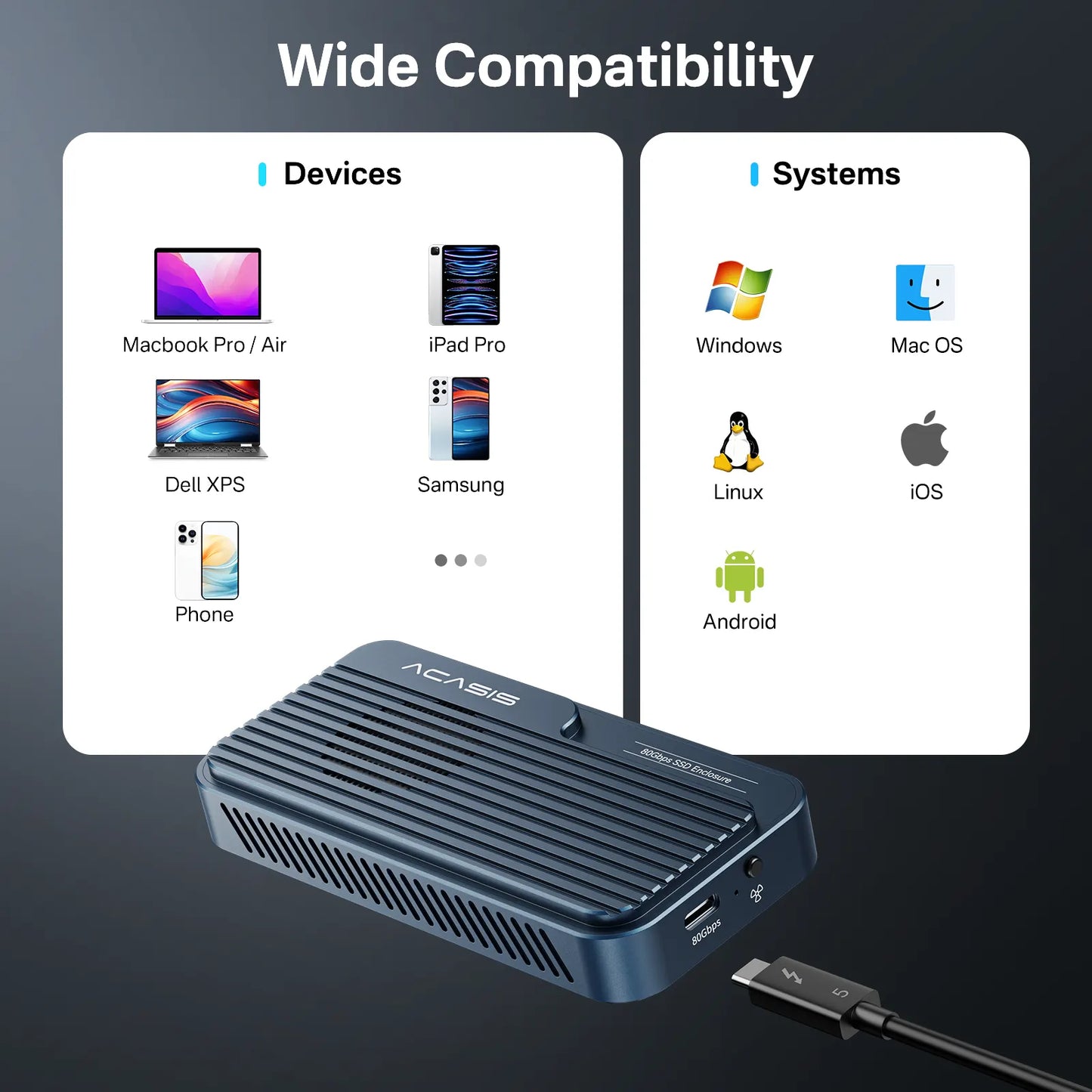 ACASIS TB501PRO USB4 v2 80Gbps M.2 NVMe SSD Enclosure Thunderbolt 5/4/3 6,000MB/s PCIe Gen5 Ready Active Cooling Fan - Image 7