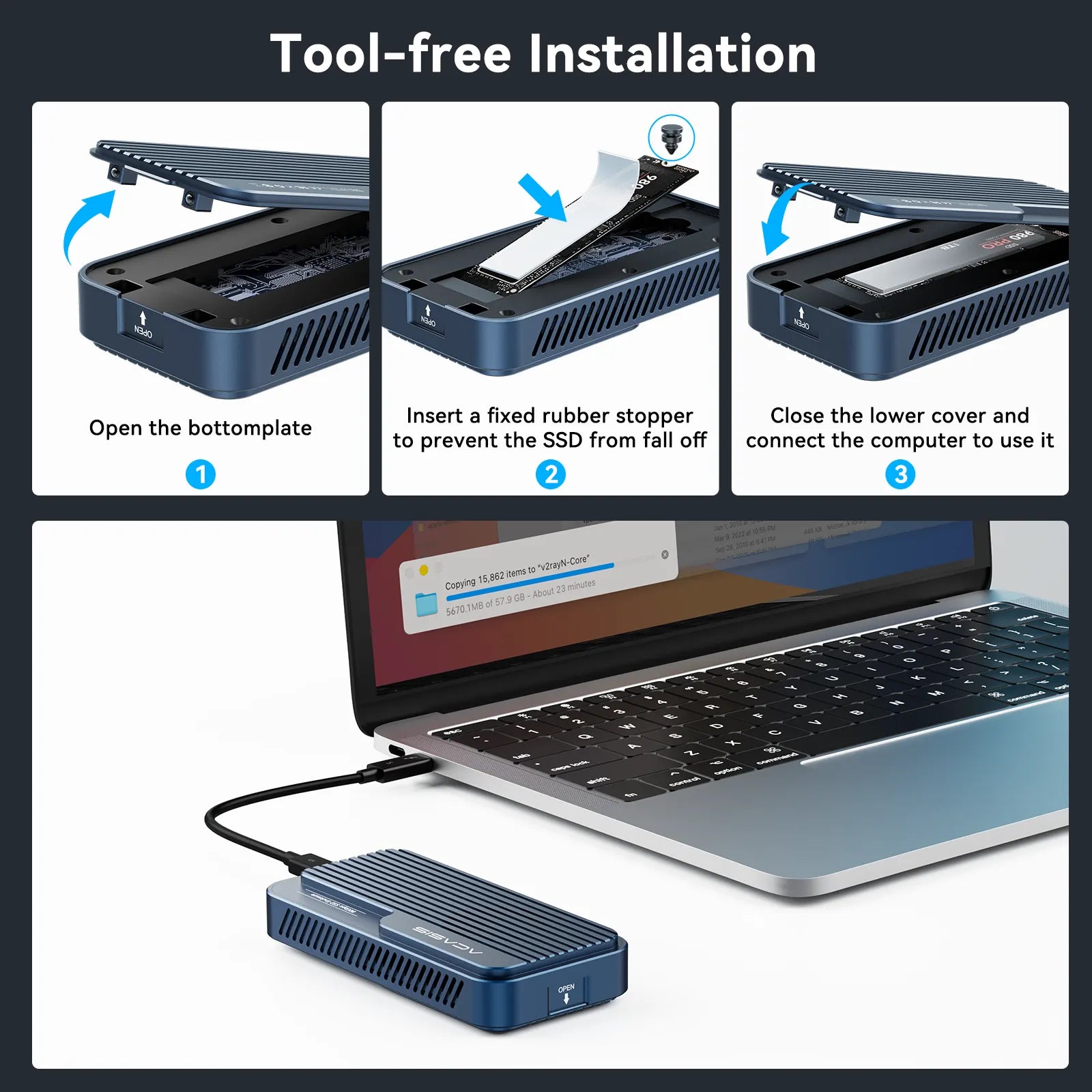 ACASIS TB501PRO USB4 v2 80Gbps M.2 NVMe SSD Enclosure Thunderbolt 5/4/3 6,000MB/s PCIe Gen5 Ready Active Cooling Fan - Image 8