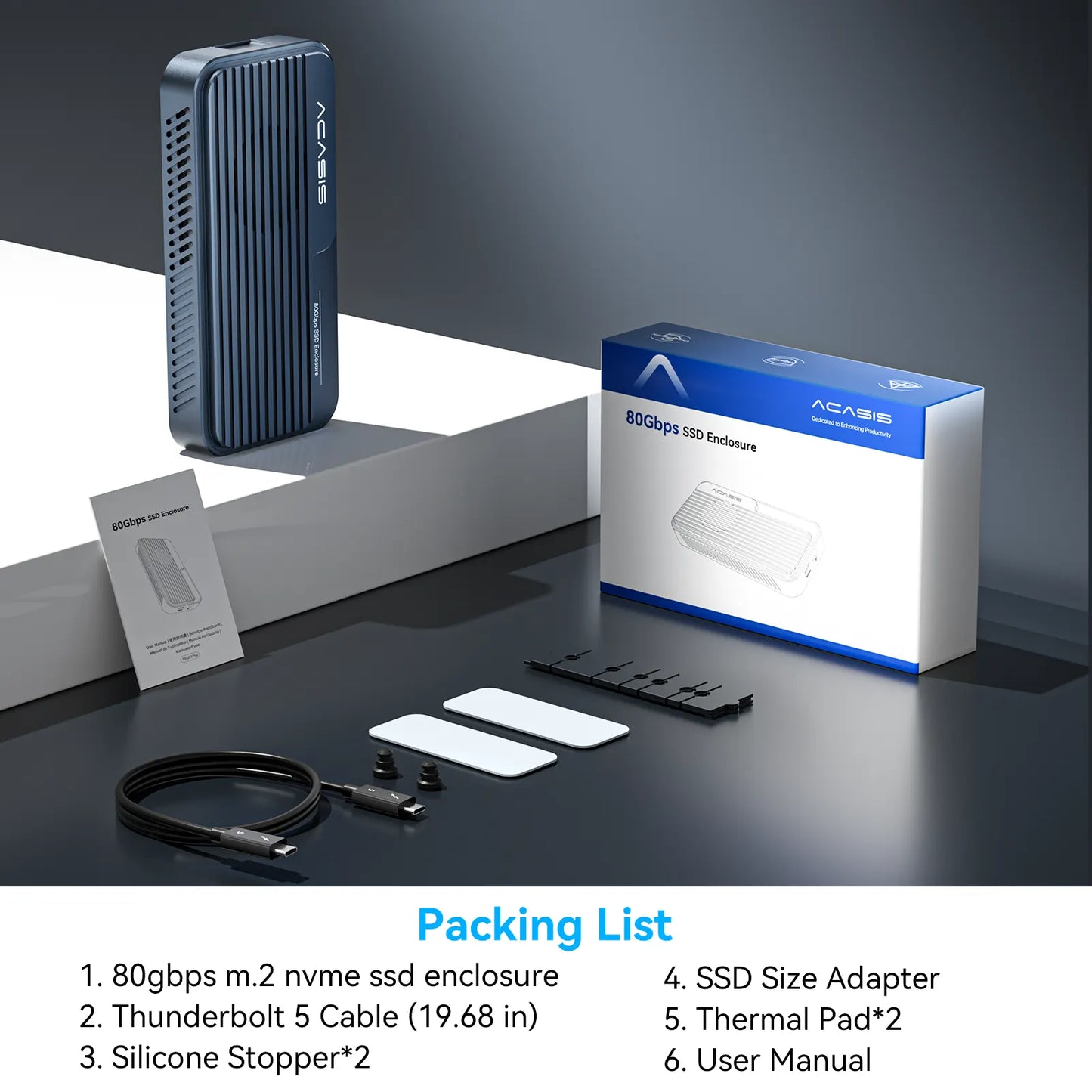 ACASIS TB501PRO USB4 v2 80Gbps M.2 NVMe SSD Enclosure Thunderbolt 5/4/3 6,000MB/s PCIe Gen5 Ready Active Cooling Fan - Image 9