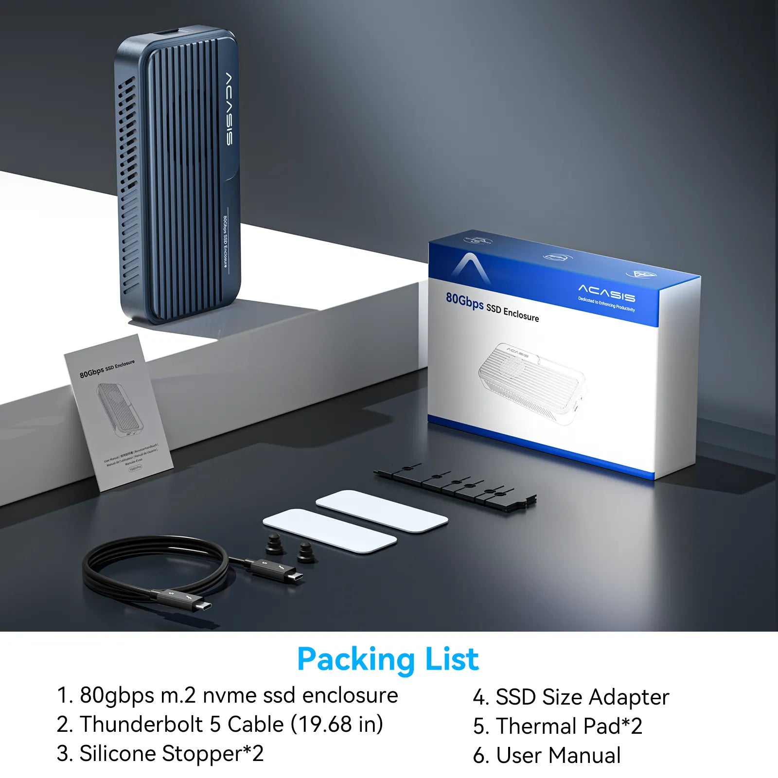 ACASIS TB501PRO USB4 v2 80Gbps M.2 NVMe SSD Enclosure Thunderbolt 5/4/3 6,000MB/s PCIe Gen5 Ready Active Cooling Fan - Image 9