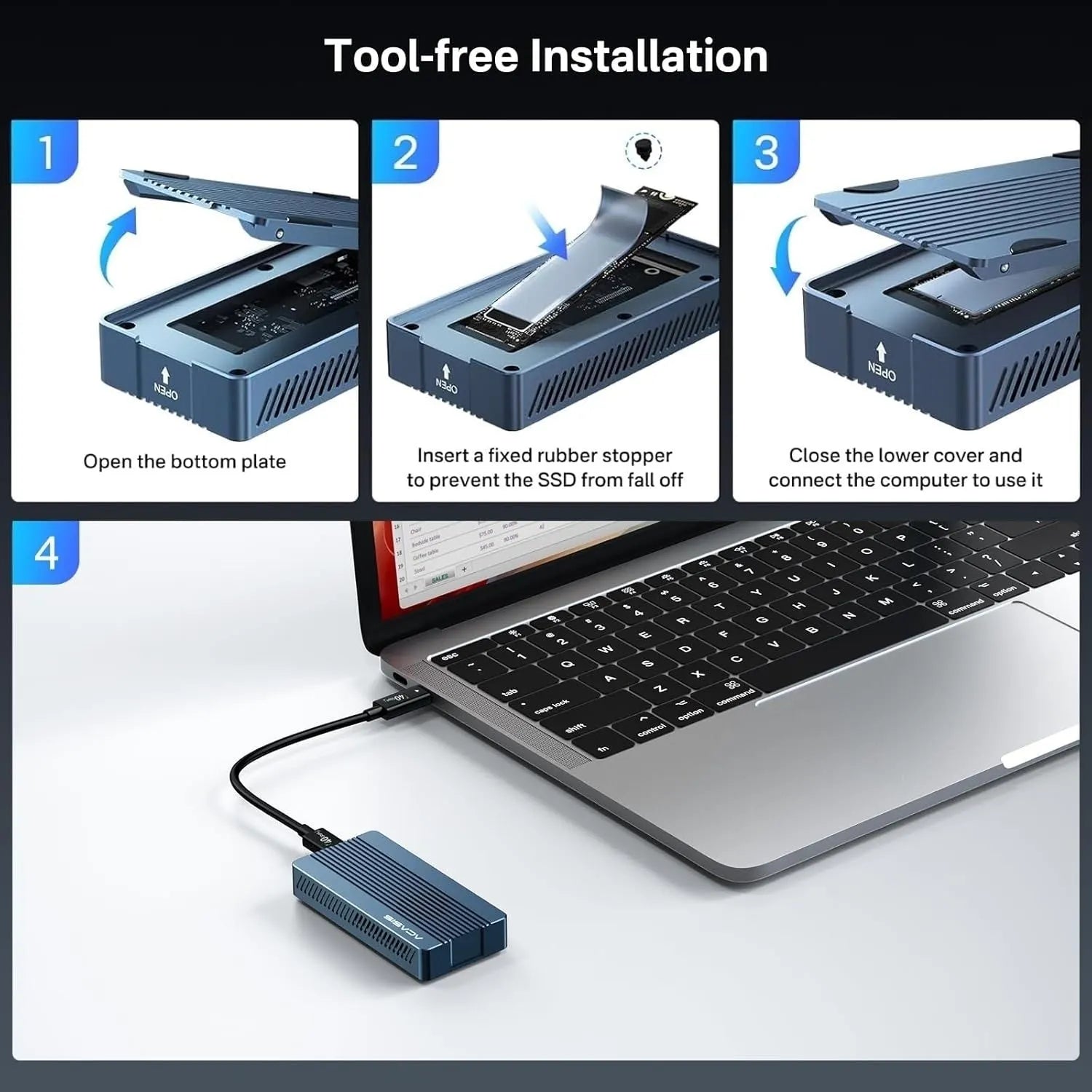 ACASIS TBU405PRO USB4 NVMe M.2 SSD Enclosure 40Gbps 2280 w/ Cooling Fan - Image 3