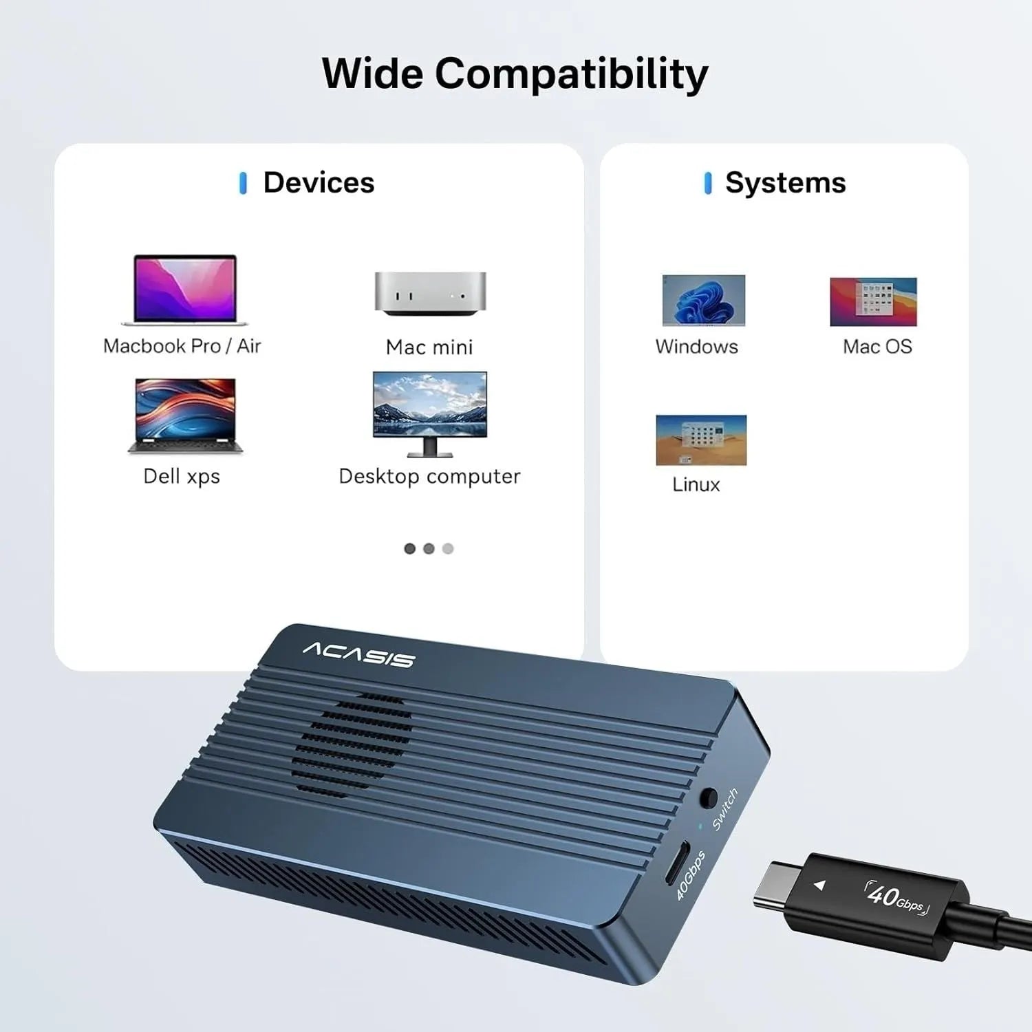 ACASIS TBU405PRO USB4 NVMe M.2 SSD Enclosure 40Gbps 2280 w/ Cooling Fan - Image 5