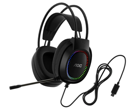 AOC ACG2500BK Wired RGB USB Gaming Stereo Headset 2M Cable Black - Image 2