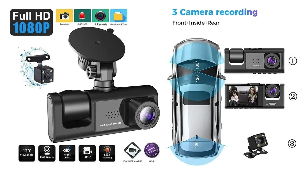 BDI C309 3-Camera 1080P Front & 720P Inside 2 Inch Screen + 480P Back Dash Cam - Image 7