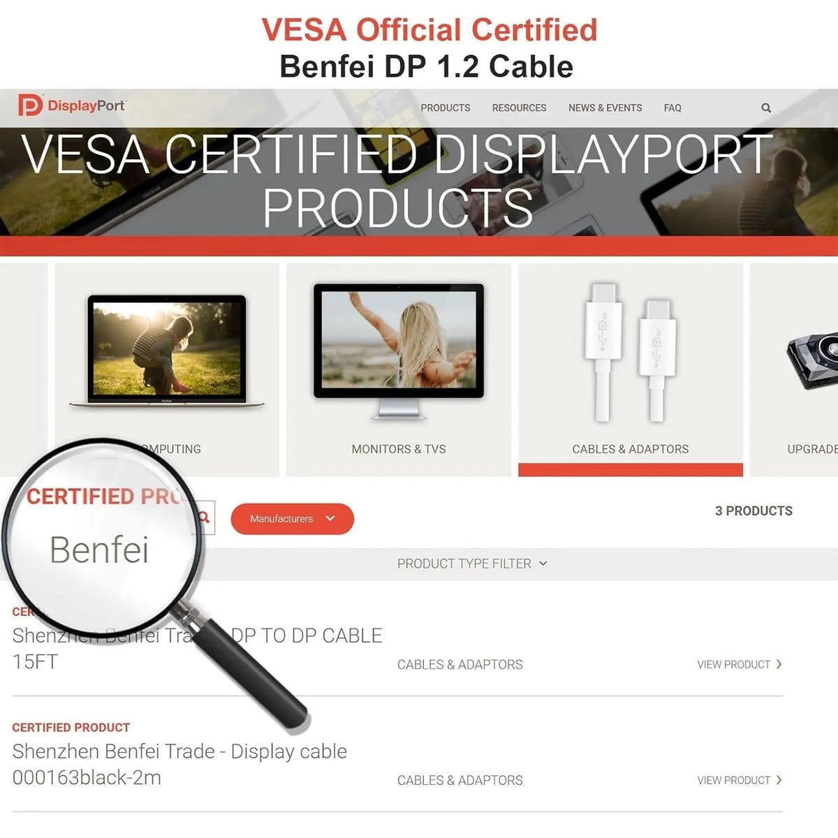 BENFEI 000200BK [VESA Certified] DP to DP Male to Male Cable 3M Supports 8K@60Hz Compatible with Lenovo, Dell, HP, ASUS and More - Image 3